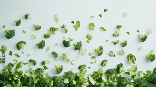 Fresh green broccoli falling on white background