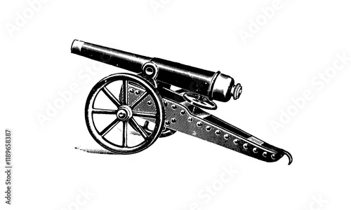 Canon Engraving Style Vector Illustration on White Background 
