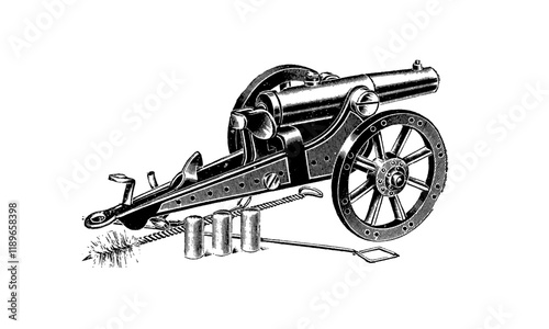 Canon Engraving Style Vector Illustration on White Background 