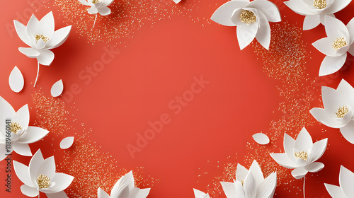 Elegant white lotus flowers on vibrant red background floral design digital art creative environment aesthetic perspective photo