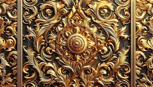Embossed gold foil texture with intricate floral patterns, shimmering metallic details, and a regal luxurious style, seamless background, generative ai