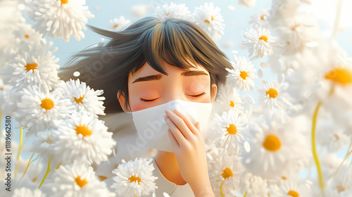 Signs of hay fever sneezing, sniffles, irritated eyes, animated expressions. concept hay fever symptoms, sneezing, sniffles, irritated eyes, animated expressions. Snowveil. Illustration