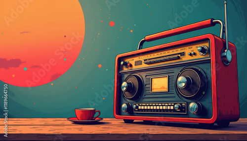 Cool vintage radio with a coffee cup on a table - a joyful banter for World Radio Day.