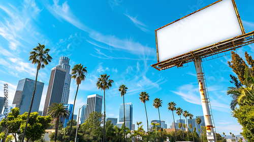 Los Angeles skyline with blank billboard