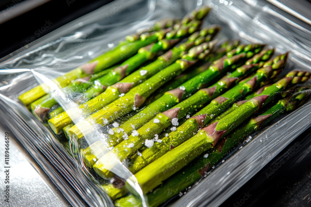 Obraz premium Vacuum-Sealed Asparagus with Olive Oil and Salt