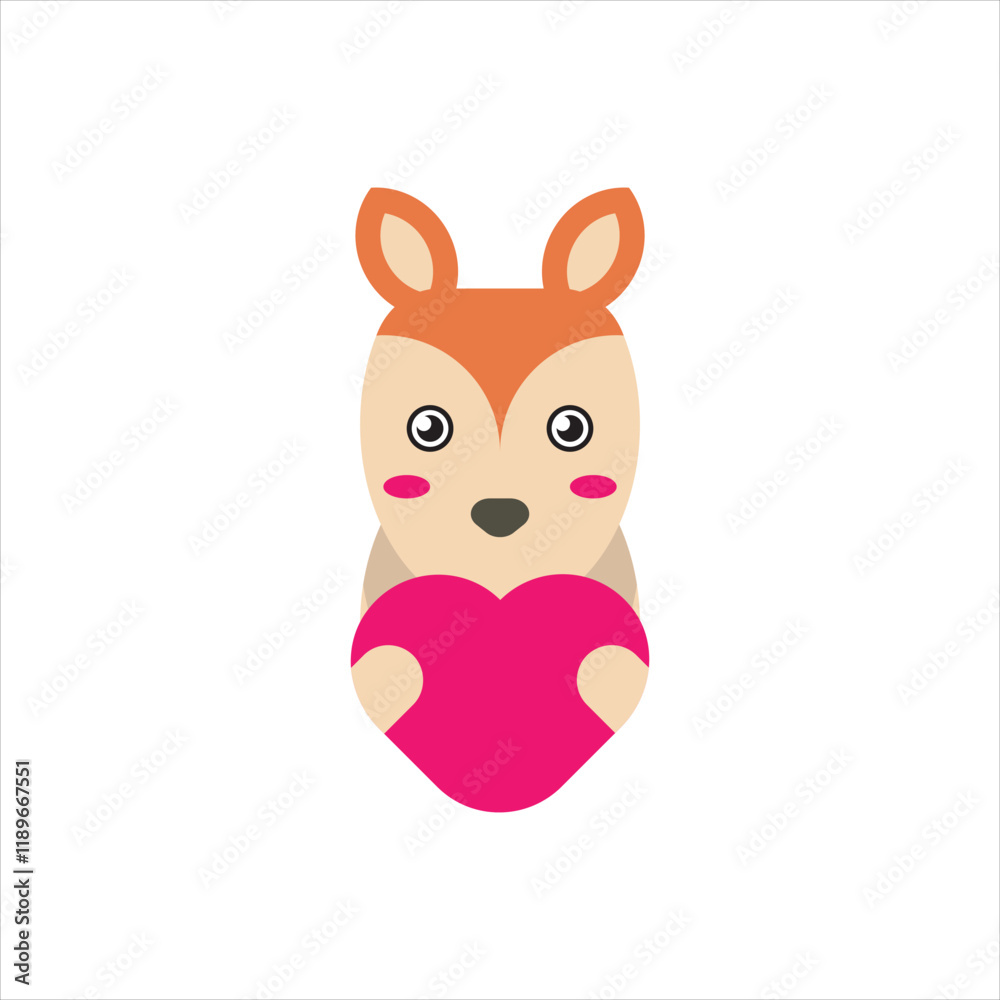 Funny cartoon of reindeer huge a heart vector design illustration. 