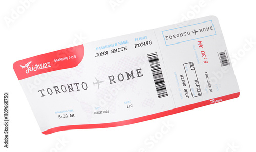 Photography One airplane ticket isolated on white. Traveling abroad
