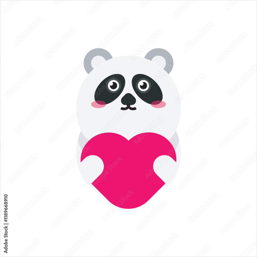 Obraz premium Cute character of panda holding heart flat icon vector design illustration. 