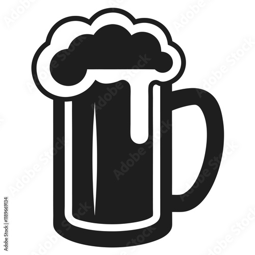 Beer Mug Silhouettes Icon, St. Patrick’s Day Silhouette, Pub Drink Symbol, Irish Festival Clipart, Holiday Beverage Illustration, Frothy Beer Icon, Isolated Vector, Flat Design Graphic