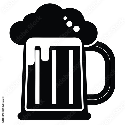 Beer Mug Silhouettes Icon, St. Patrick’s Day Silhouette, Pub Drink Symbol, Irish Festival Clipart, Holiday Beverage Illustration, Frothy Beer Icon, Isolated Vector, Flat Design Graphic