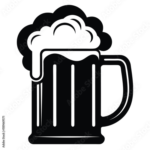 Beer Mug Silhouettes Icon, St. Patrick’s Day Silhouette, Pub Drink Symbol, Irish Festival Clipart, Holiday Beverage Illustration, Frothy Beer Icon, Isolated Vector, Flat Design Graphic