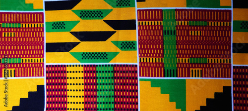 Chinese machine-made Ghanian Kente cloth - closeup