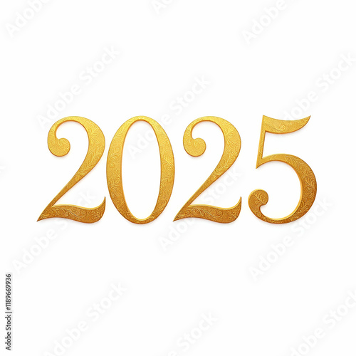 New year 2025 golden words alphabet white background
