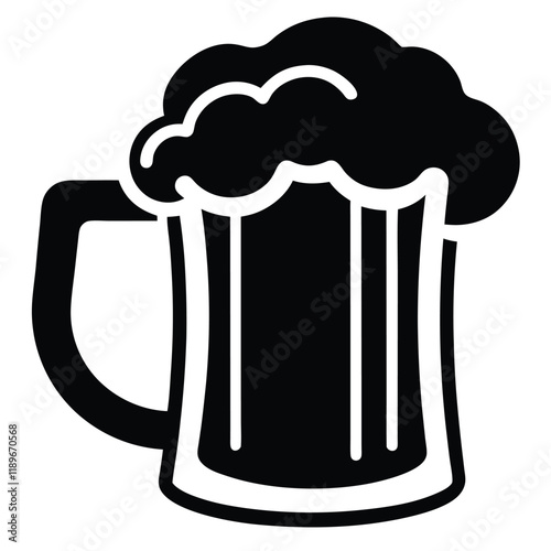Beer Mug Silhouettes Icon, St. Patrick’s Day Silhouette, Pub Drink Symbol, Irish Festival Clipart, Holiday Beverage Illustration, Frothy Beer Icon, Isolated Vector, Flat Design Graphic