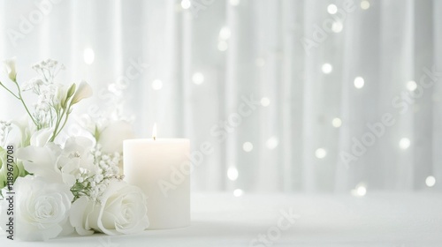 White Flowers, Candle, Soft Light, Peaceful Memorial