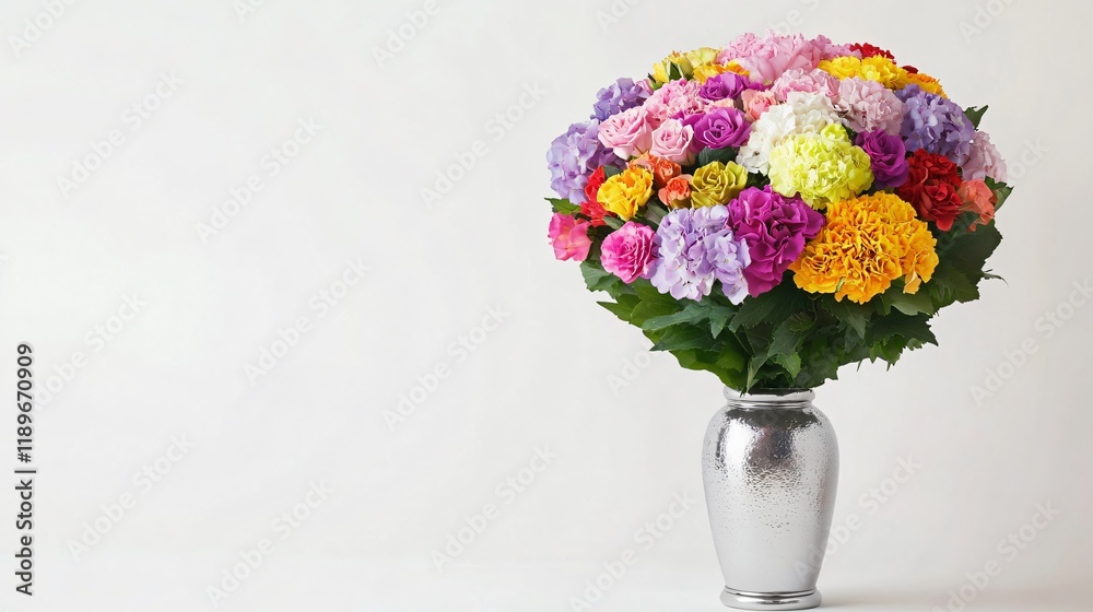 Obraz premium Vibrant Colorful Flower Bouquet in Silver Vase