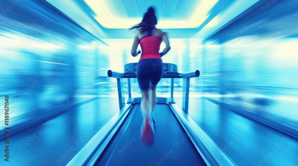 A woman running on a treadmill in a modern gym setting, emphasizing fitness and motion. A woman running on a treadmill in a modern gym setting, emphasizing fitness and motion.