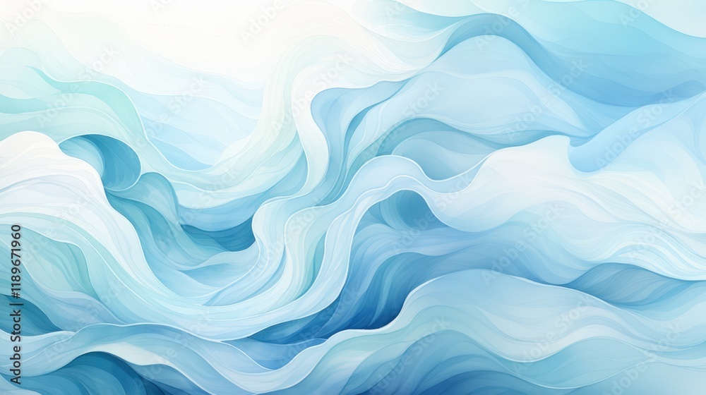 Fototapeta premium Soft blue waves create a serene and calming abstract composition, evoking feelings of tranquility and fluidity.