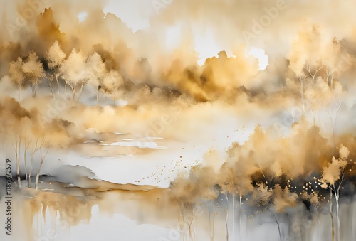 Golden and Beige: Soft Watercolor Waves Infusing Subtle Elegance photo