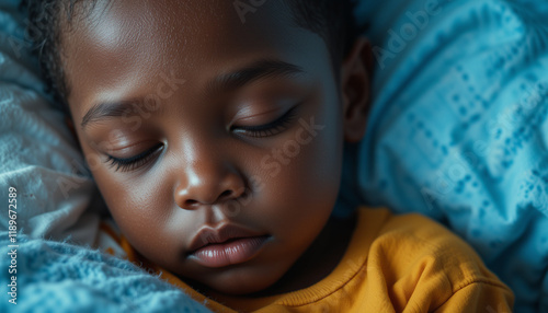 Peaceful child sleeping soundly in a deep, restful sleep. Child care and child health photo