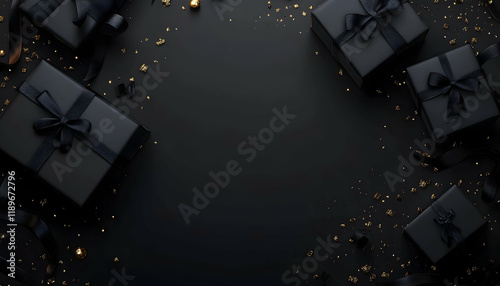 Elegant Black Gift Boxes with Gold Accents: A Luxurious Festive Background