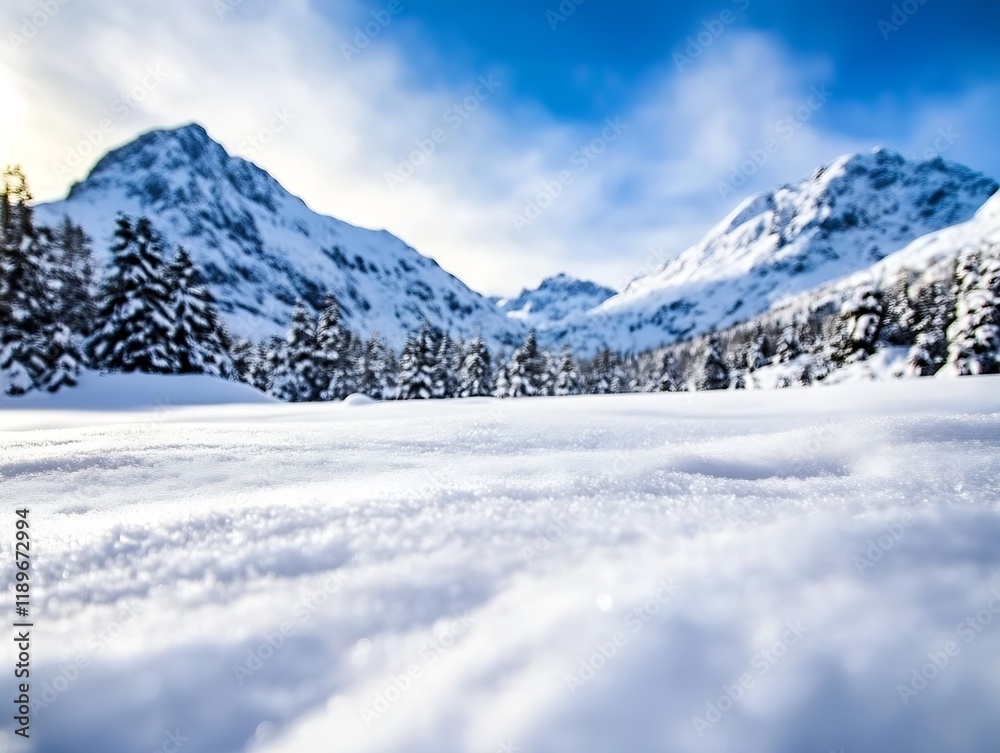Breathtaking Snow-Covered Mountain Landscape with Pristine Blue Sky and Majestic Peaks in Winter Setting : Generative AI Breathtaking Snow-Covered Mountain Landscape with Pristine Blue Sky and Majestic Peaks in Winter Setting : Generative AI
