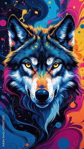 Wolf with Swirling Patterns, Vibrant Colors, and Dynamic Energy – Aesthetic Wallpaper for Mobile photo