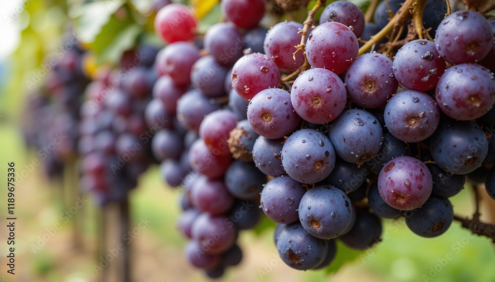 Grapes hanging from vine branches in a lush vineyard under natural sunlight. Grape day Grapes hanging from vine branches in a lush vineyard under natural sunlight. Grape day