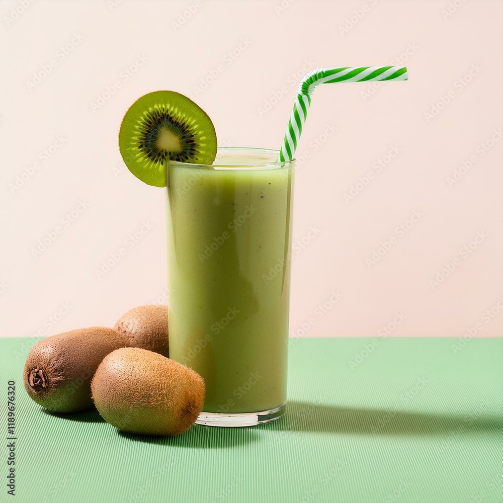 Frischer Kiwi-Smoothie mit Kiwistücken Frischer Kiwi-Smoothie mit Kiwistücken