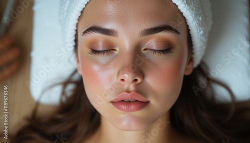 Woman in spa enjoying tranquility and relaxation in a peaceful environment. Top quality spa service photo