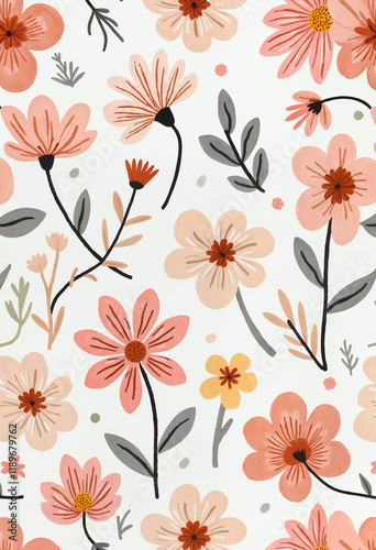 Wallpaper Mural Abstract floral designs in muted tones Torontodigital.ca
