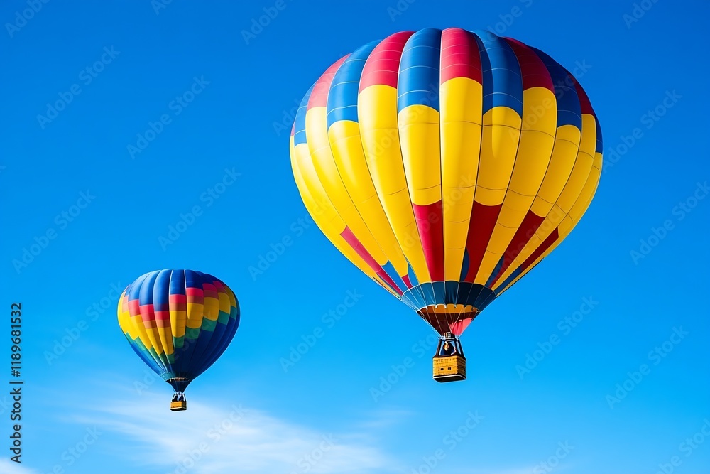 Obraz premium Vibrant colorful hot air balloons floating gracefully against a clear blue sky serene travel adventure : Generative AI
