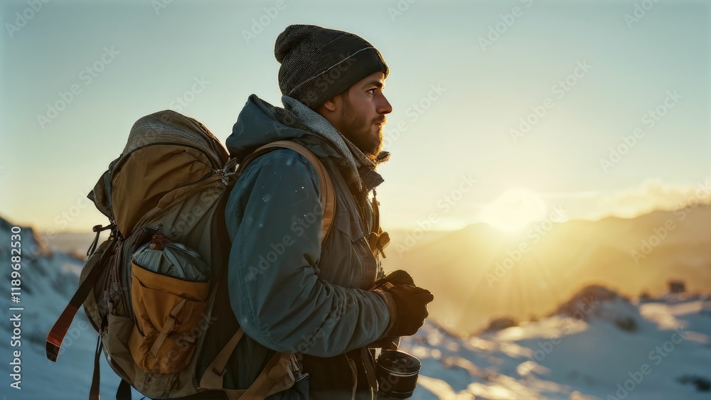 hiker in winter mountains hiker in winter mountains