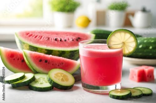 Watermelon and cucumber juice with a touch of lemon