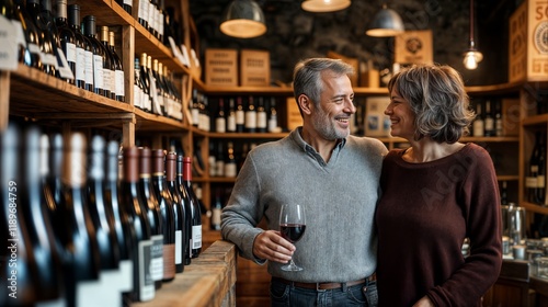 Wallpaper Mural Couple tasting wine in winery shop smiling and choosing bottles Torontodigital.ca