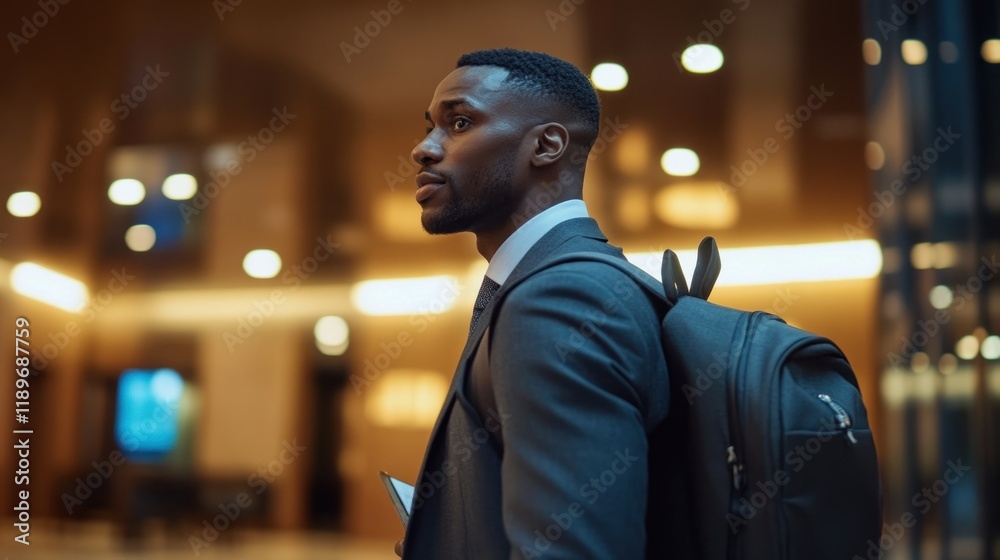 Confident Businessman in a Modern Lobby Confident Businessman in a Modern Lobby