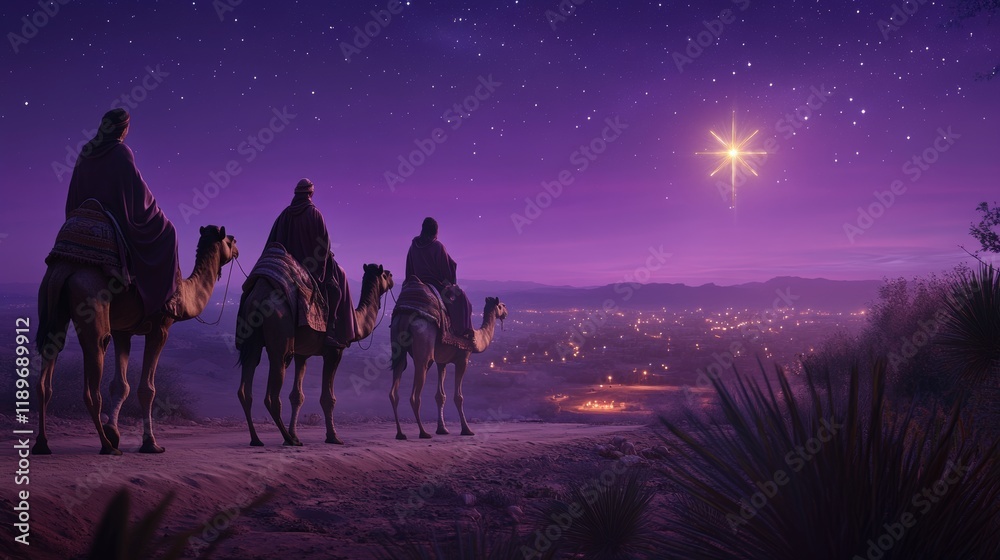 Obraz premium The Magi travel from the east to Jerusalem to visit the newborn Jesus