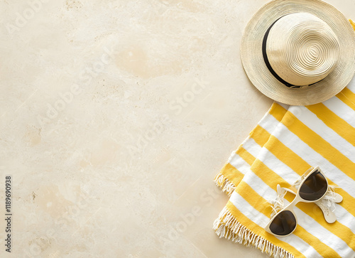 Summer Vacation Essentials: Beach Towel, Sun Hat, and Sunglasses