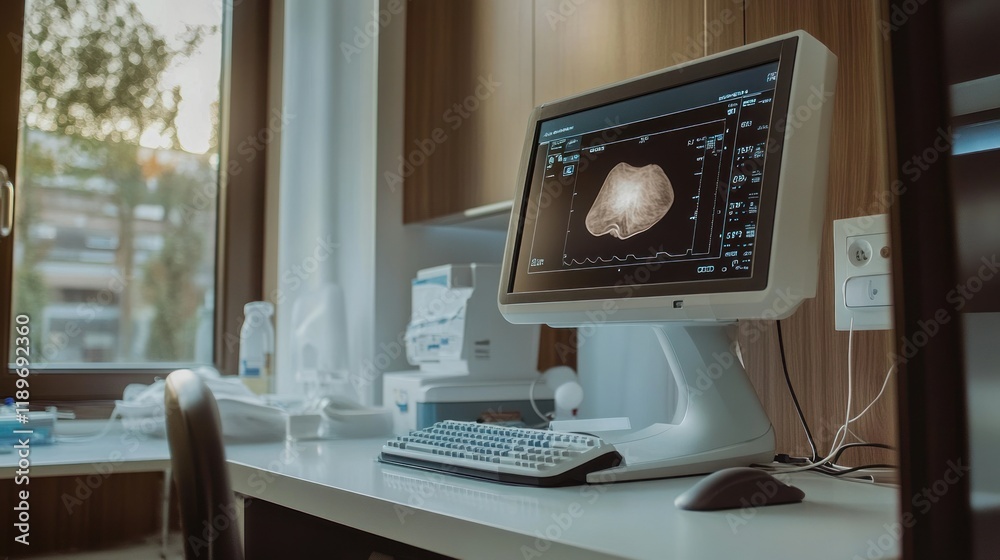 Medical Ultrasound Image Displayed on a Computer Screen in a Modern Clinic Office Medical Ultrasound Image Displayed on a Computer Screen in a Modern Clinic Office