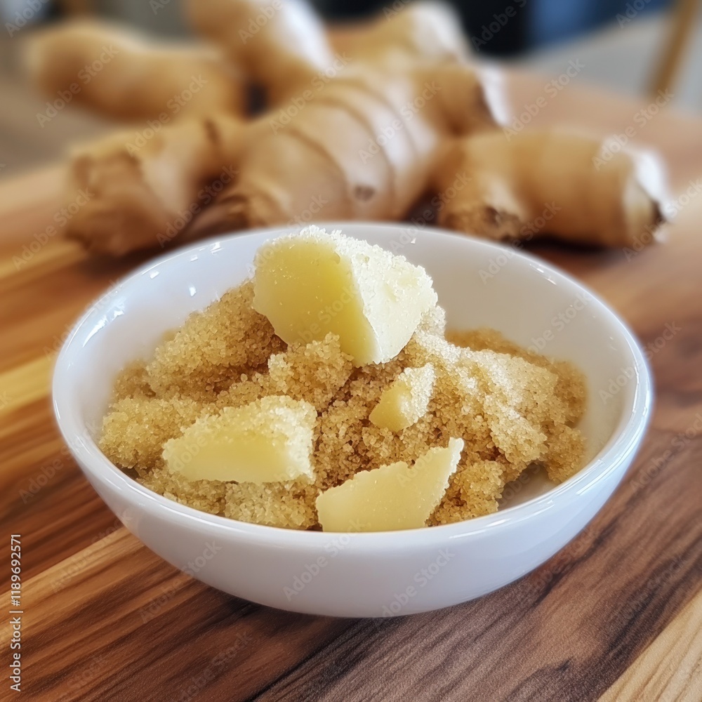 Ginger Crystallized Sugar and Fresh Ginger Root Ginger Crystallized Sugar and Fresh Ginger Root