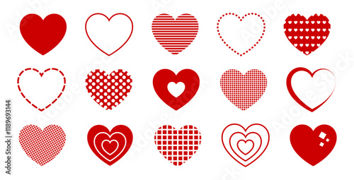 Set of red hearts icons, stock vector. Vector set heart. Valentines hearts icon set. Valentine's day vector set. Valentines card.
