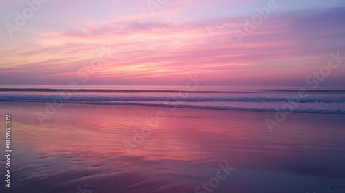 Serene Sunset Beachscape: Pink Hues at Twilight
