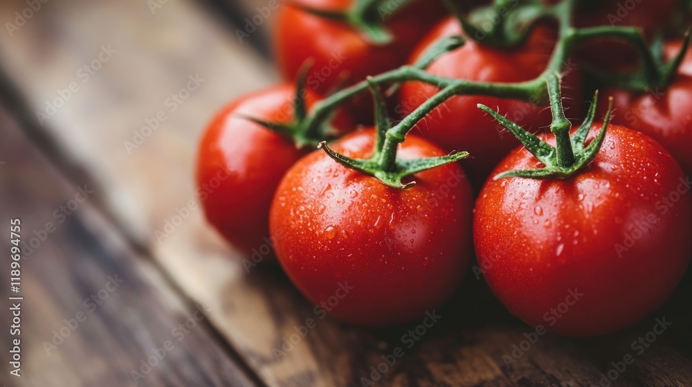 Juicy Vine-Ripened Tomatoes on Rustic Wood Juicy Vine-Ripened Tomatoes on Rustic Wood