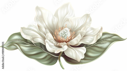 Vector illustration of a detailed front view sepal on a white background, highlighting botanical characteristics. Seapearl. Illustration
