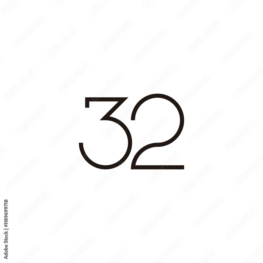 Fototapeta premium Number 32 line geometric symbol simple logo vector