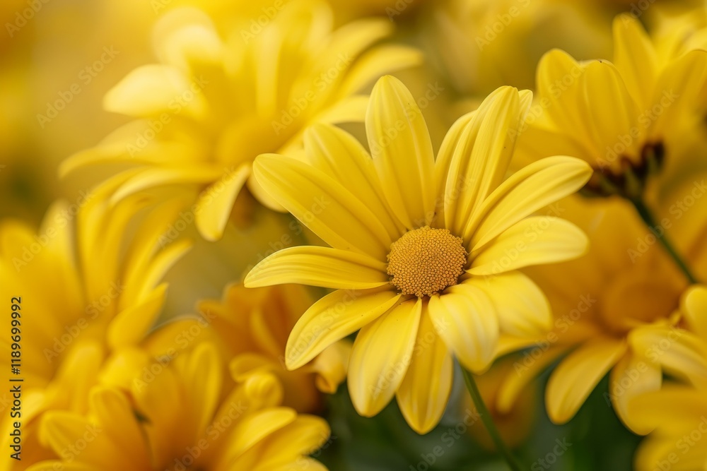 Yellow daisy flowers blooming in summer garden, creating vibrant and cheerful atmosphere Yellow daisy flowers blooming in summer garden, creating vibrant and cheerful atmosphere