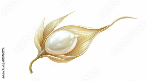 Illustration of a detailed sepal in front view, highlighting its botanical features against a white background. Seapearl. Illustration