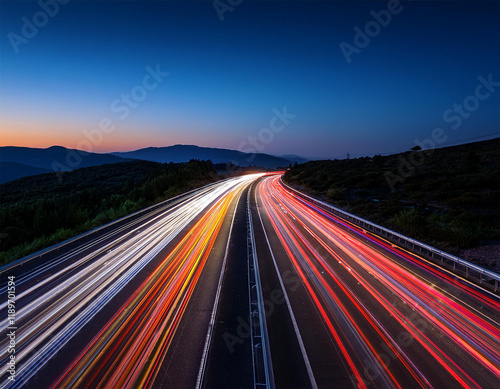 vibrant light trails illuminate a roadway at night creating mesmerizing patterns
