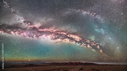 Stunning Time-Lapse of Milky Way Over Remote Desert Landscape, Starry Sky, Vibrant Galaxy Colors, Astrophotography, Natures Beauty, Astronomy, High-Resolution