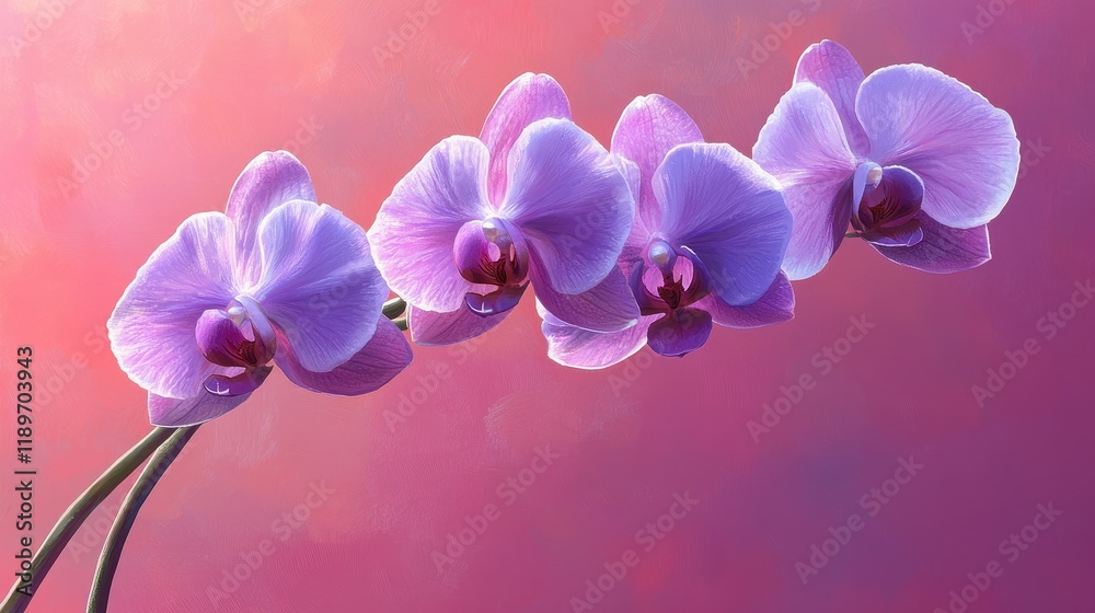 Elegant purple orchids on a vibrant pink background in soft light Elegant purple orchids on a vibrant pink background in soft light